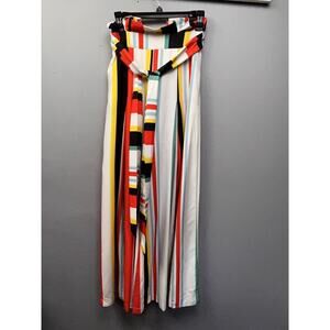 Gracia‎ Tie-Waist Pant Women's Small Striped Multicolor Wide Leg Pockets Classic